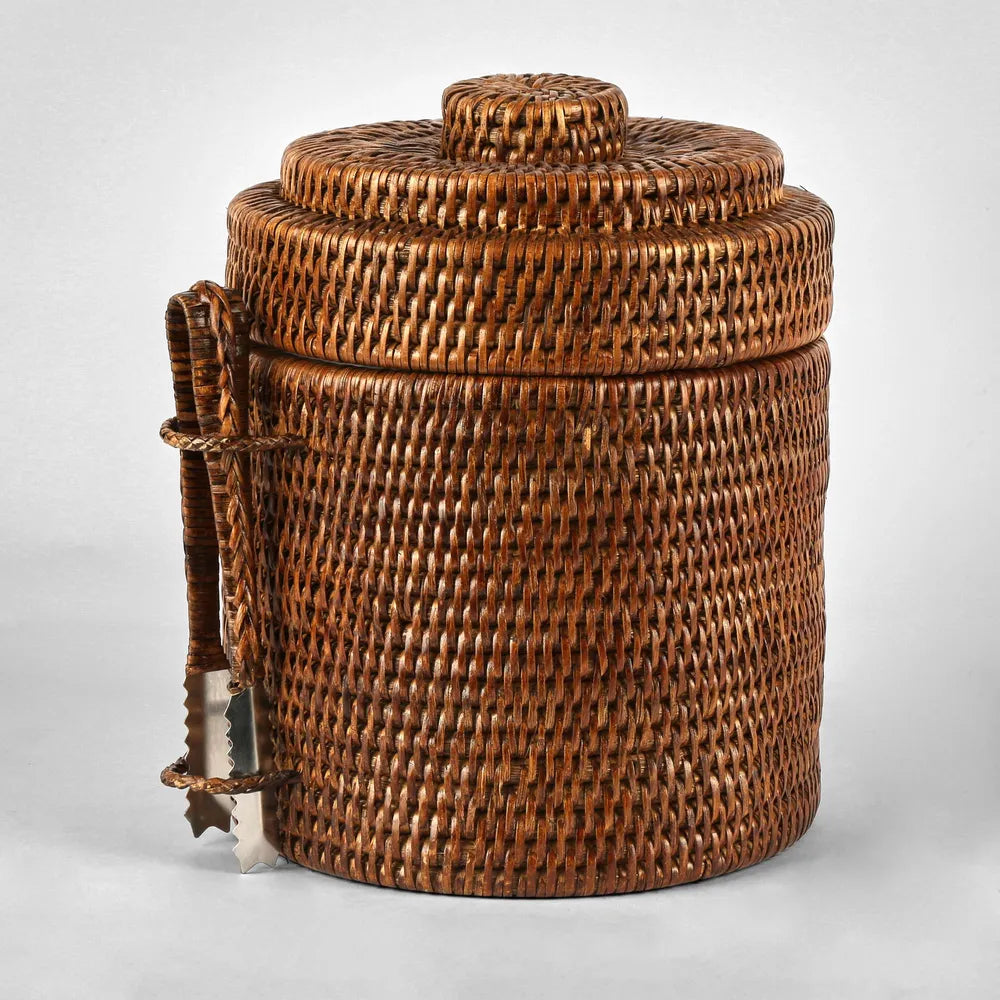 PAUME RATTAN ICE BUCKET W TONG: ANTIQUE BROWN
