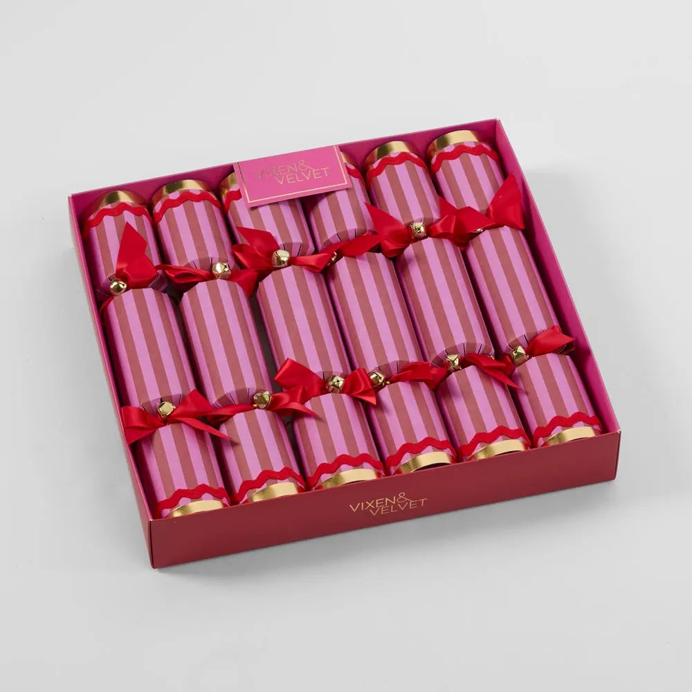 SCARLET STRIPED CRACKERS 6PC: FUCHSIA