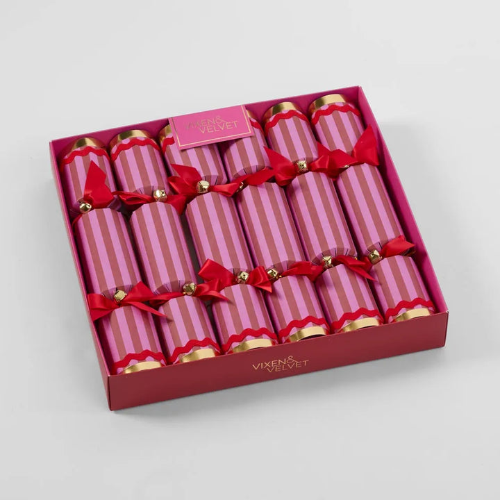 SCARLET STRIPED CRACKERS 6PC: FUCHSIA