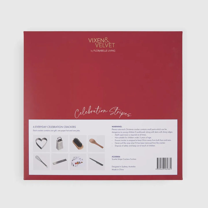 SCARLET STRIPED CRACKERS 6PC: FUCHSIA