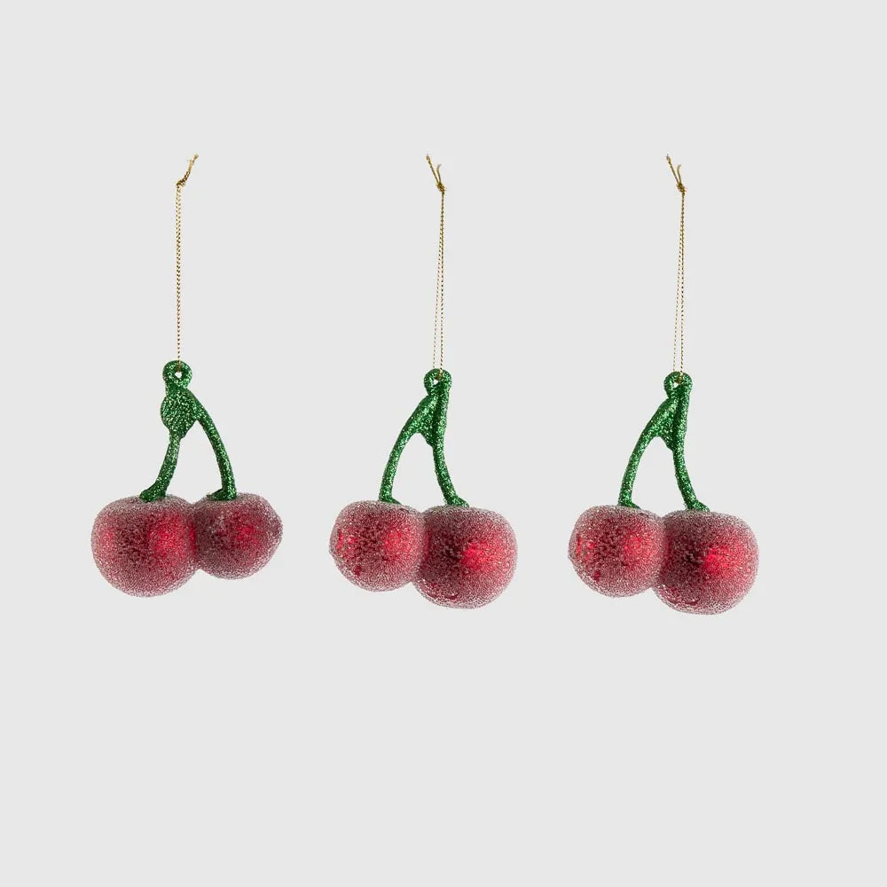 SUGARED CHERRY DECORATION 3PC