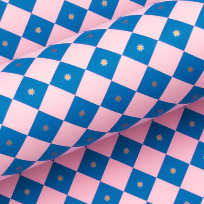 CHECKERBOARD WRAPPING PAPER: PINK/ ELECTRIC BLUE 10M