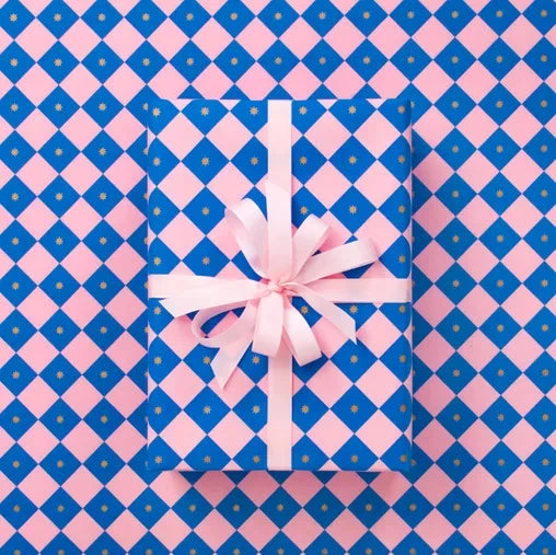 CHECKERBOARD WRAPPING PAPER: PINK/ ELECTRIC BLUE 10M