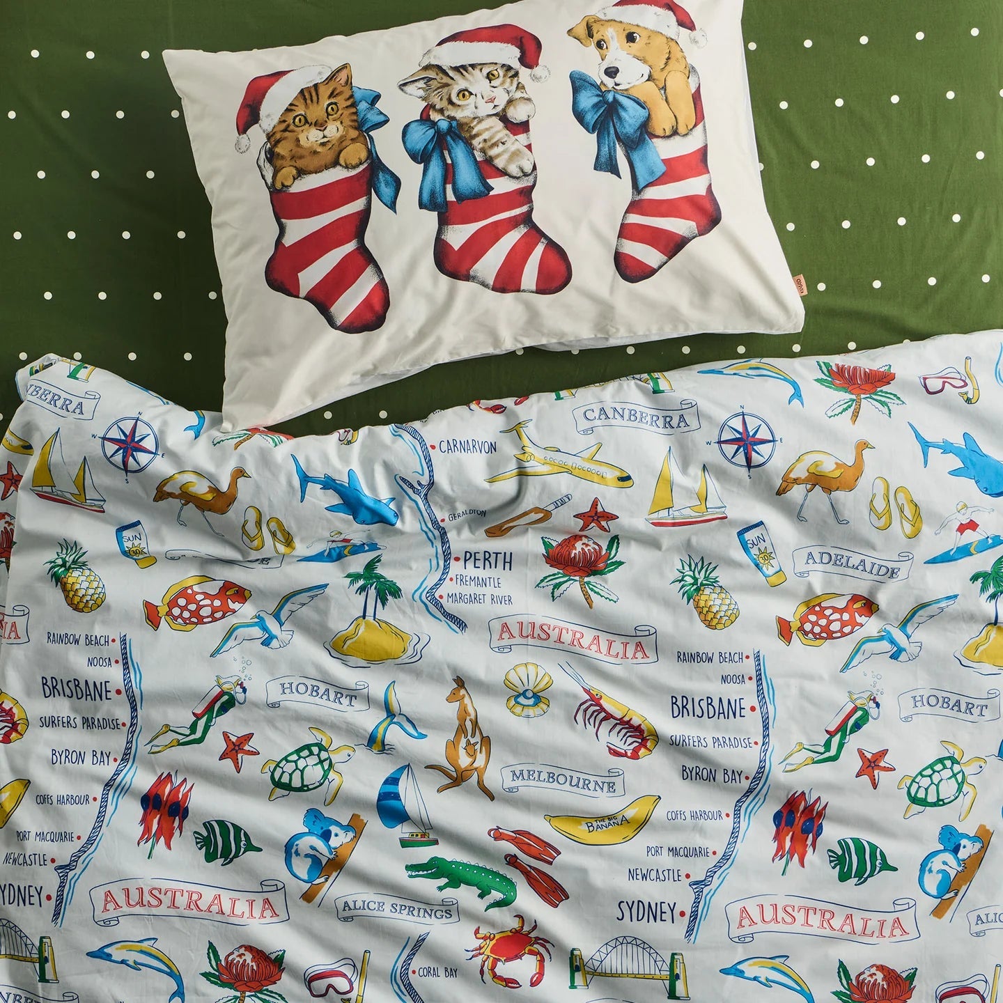 KIP & CO FESTIVE FUR BABIES PILLOWCASE: SINGLE