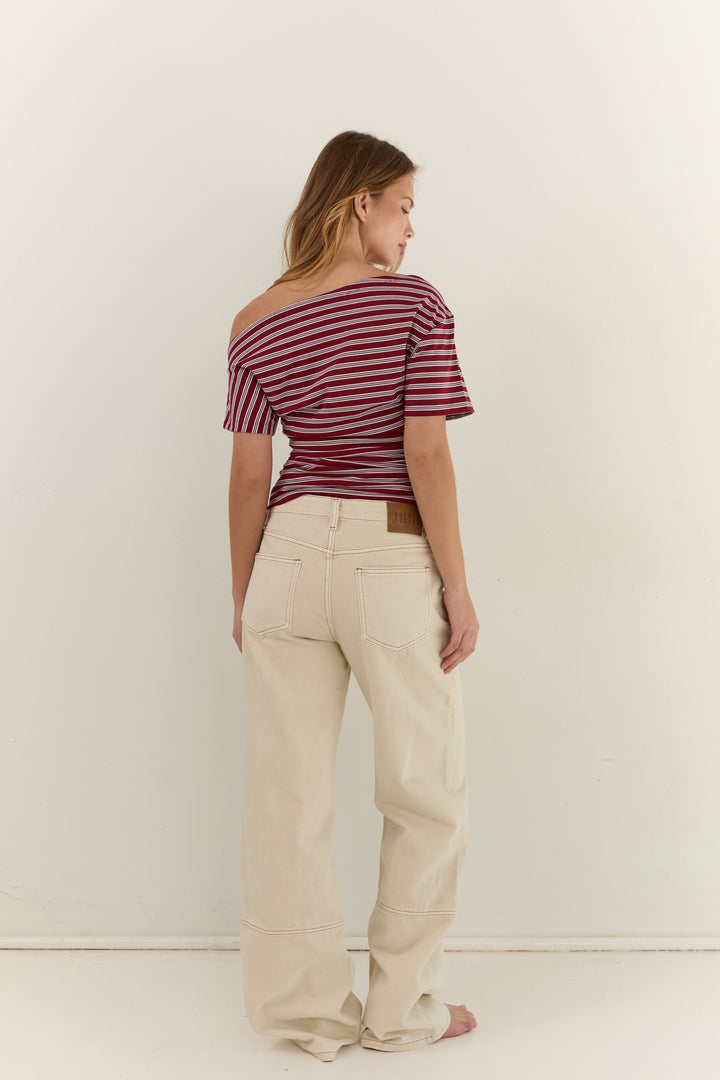 Juni Womens Malthilde Ruched Tee Cherry Stripe - womens tee