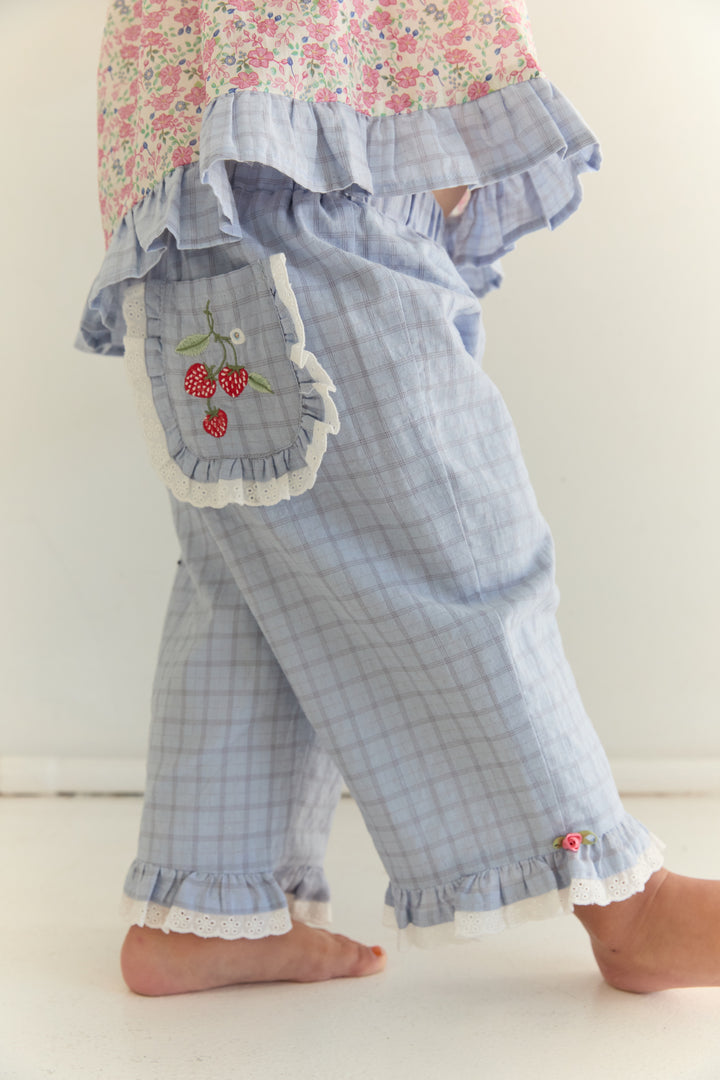 Juni Jnr Dora Pant Sky Gingham - kids pants