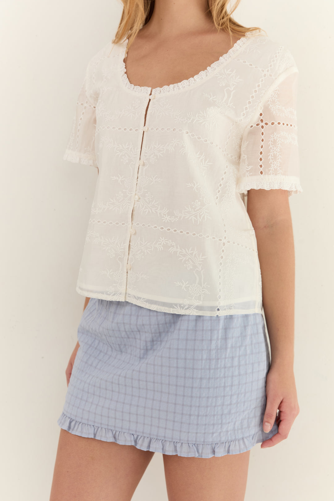 Juni Womens Alenka Lace Blouse Blanc - womens lace blouse