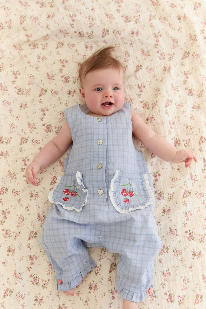 JUNI Jnr Charlotte Romper Sky Gingham - kids romper