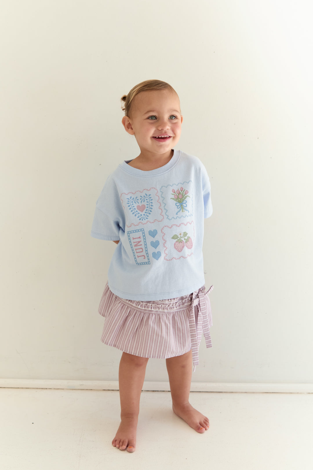 Juni Jnr Patchwork Tee Sky - kids tee