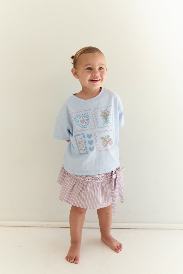 Juni Jnr Patchwork Tee Sky - kids tee