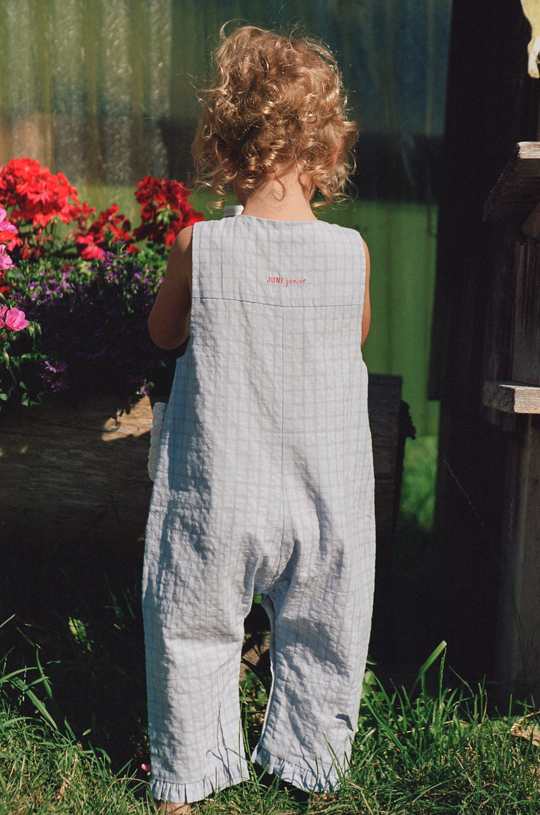 JUNI Jnr Charlotte Romper Sky Gingham - kids romper