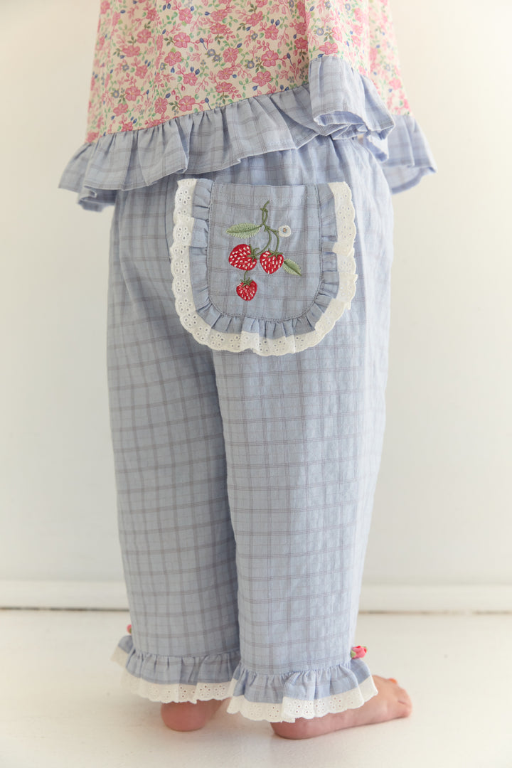 Juni Jnr Dora Pant Sky Gingham - kids pants