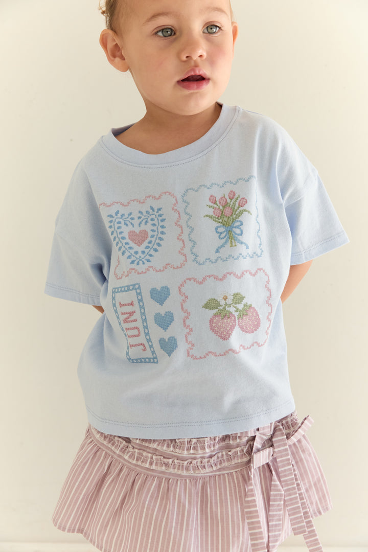Juni Jnr Patchwork Tee Sky - kids tee