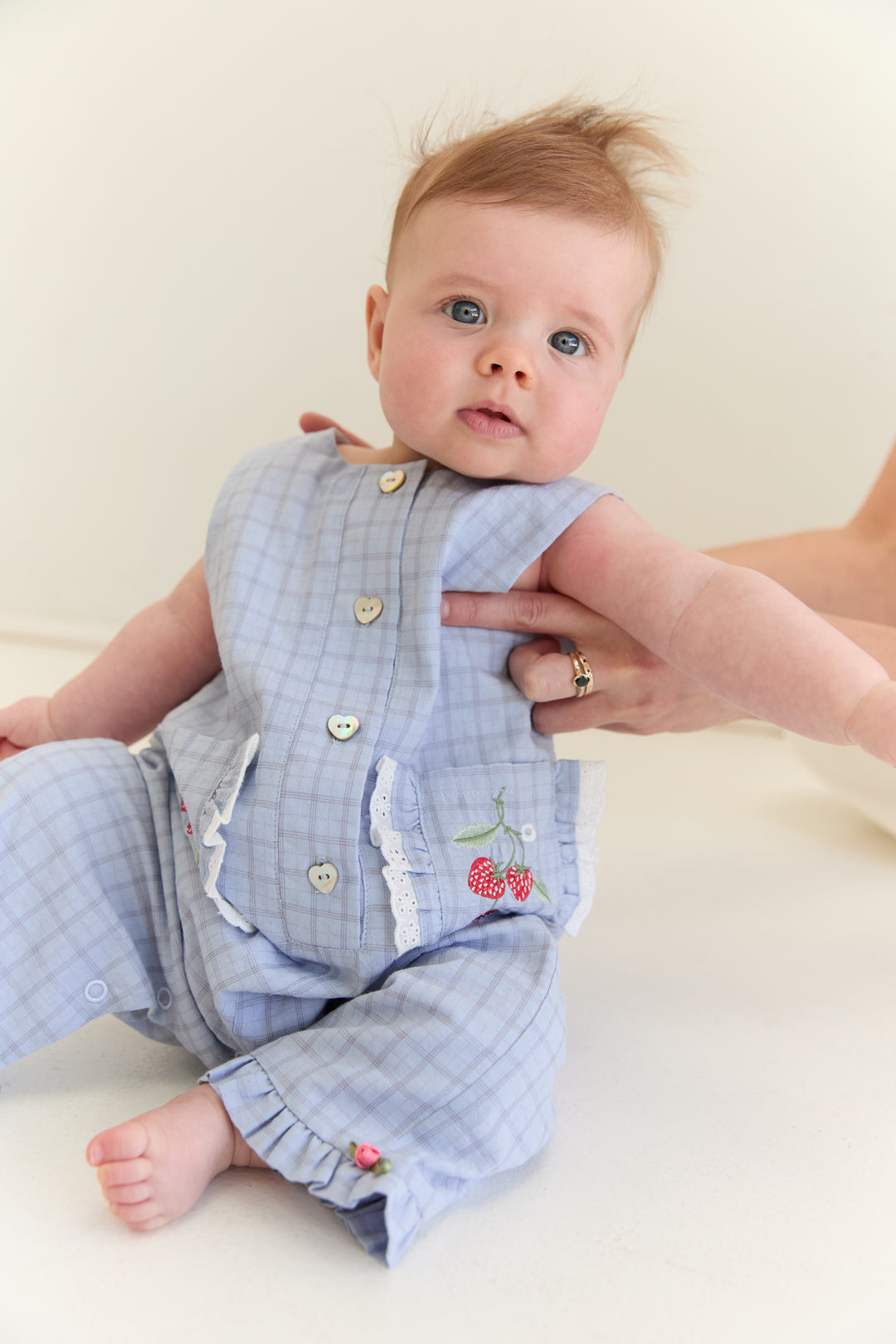 JUNI Jnr Charlotte Romper Sky Gingham - kids romper