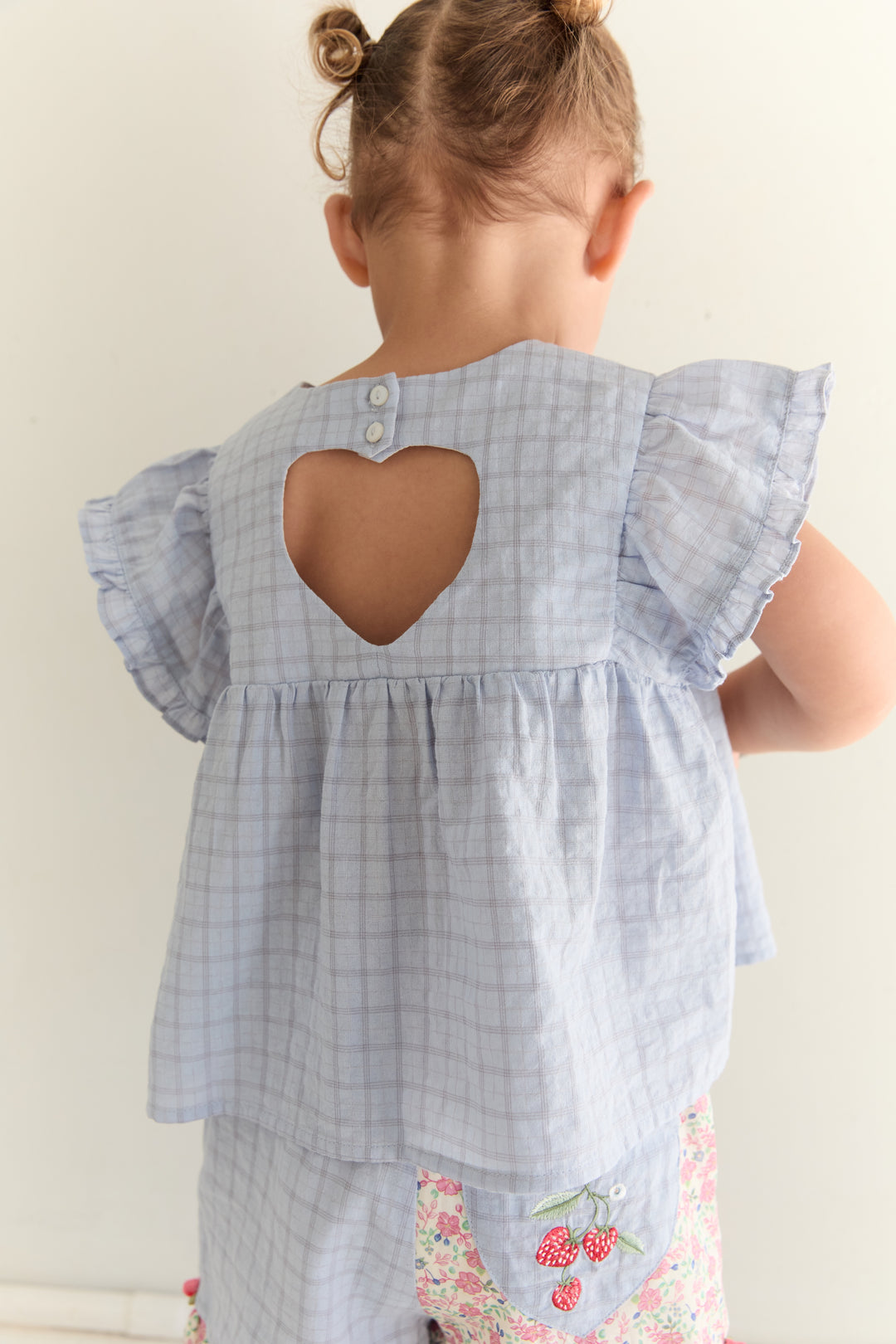 Juni Jnr Daisy Blouse Sky Gingham - kids blouse