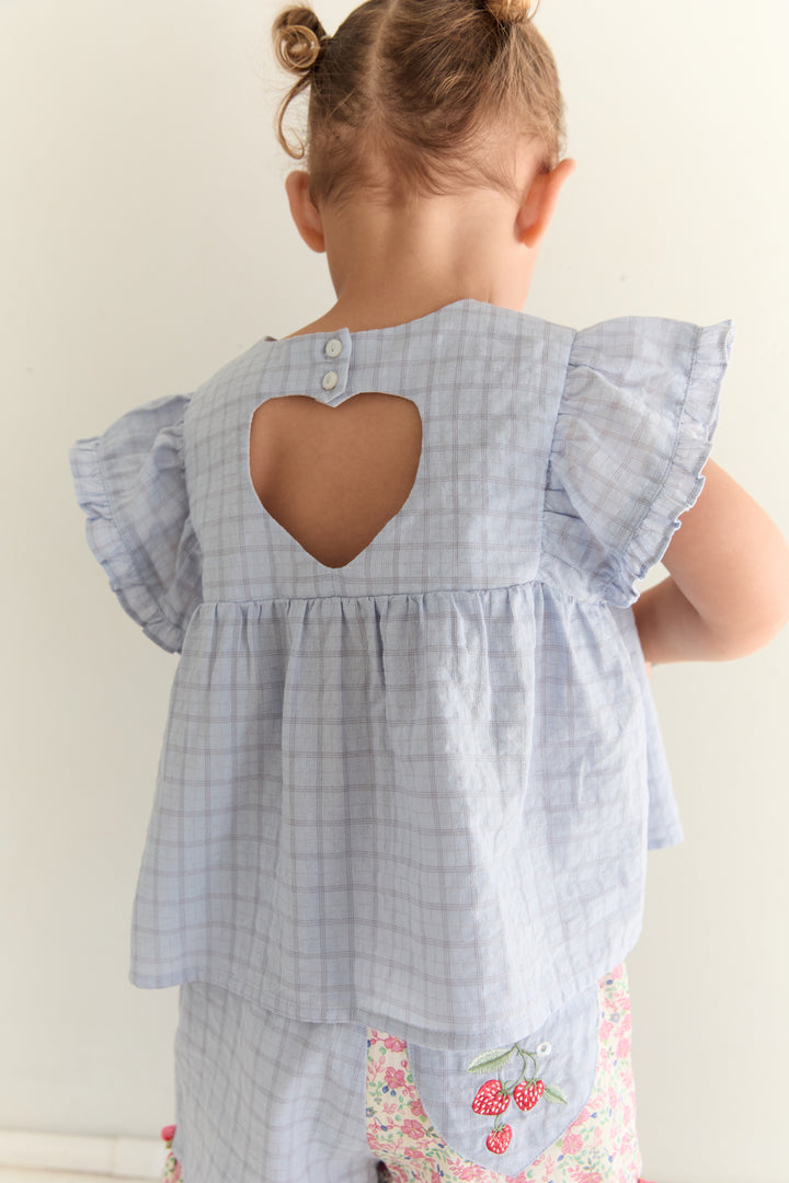 Juni Jnr Daisy Blouse Sky Gingham - kids blouse