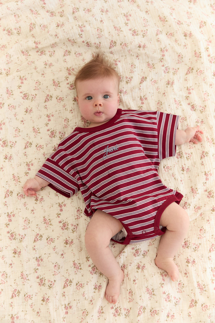 JUNI Jnr Riley T-Shirt Romper Cherry Stripe - kids romper