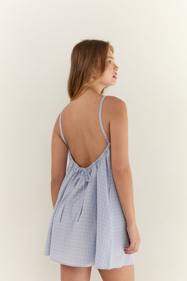 Juni Womens Corinne Mini Dress Sky Check - womens mini dress