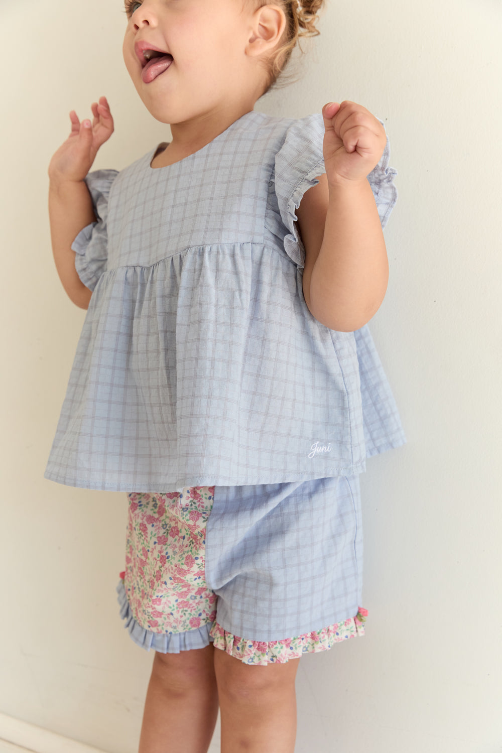 Juni Jnr Daisy Blouse Sky Gingham - kids blouse