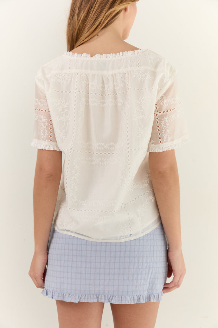 Juni Womens Alenka Lace Blouse Blanc - womens lace blouse
