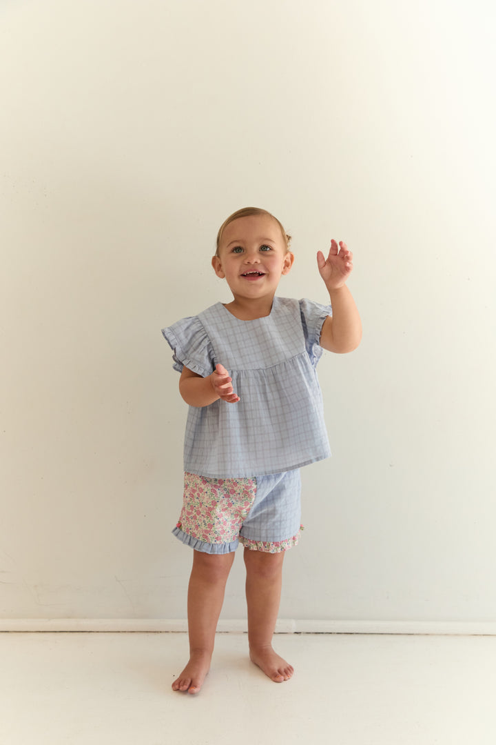 Juni Jnr Daisy Blouse Sky Gingham - kids blouse