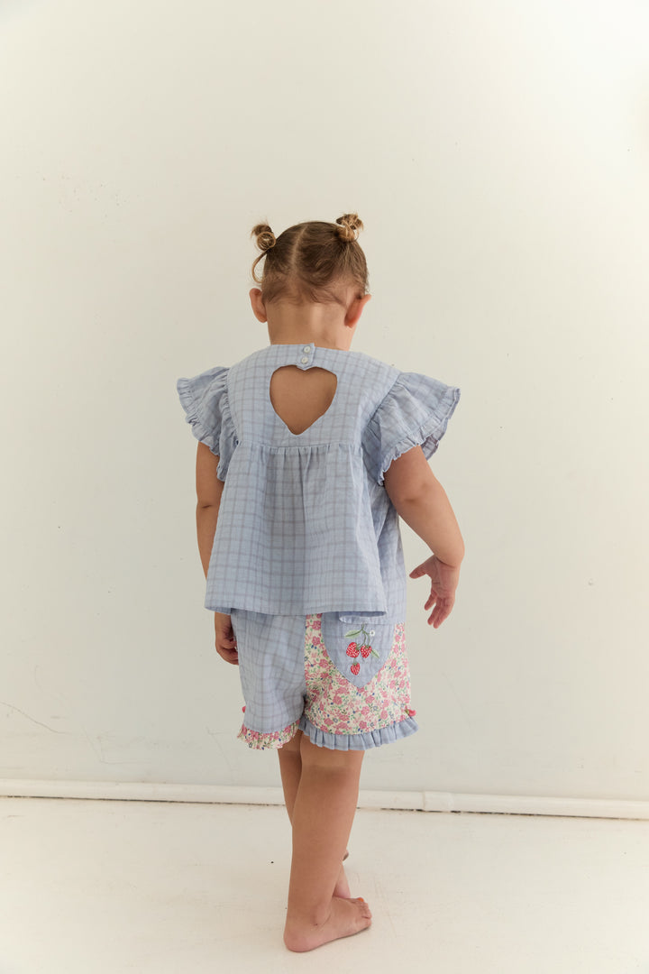Juni Jnr Daisy Blouse Sky Gingham - kids blouse