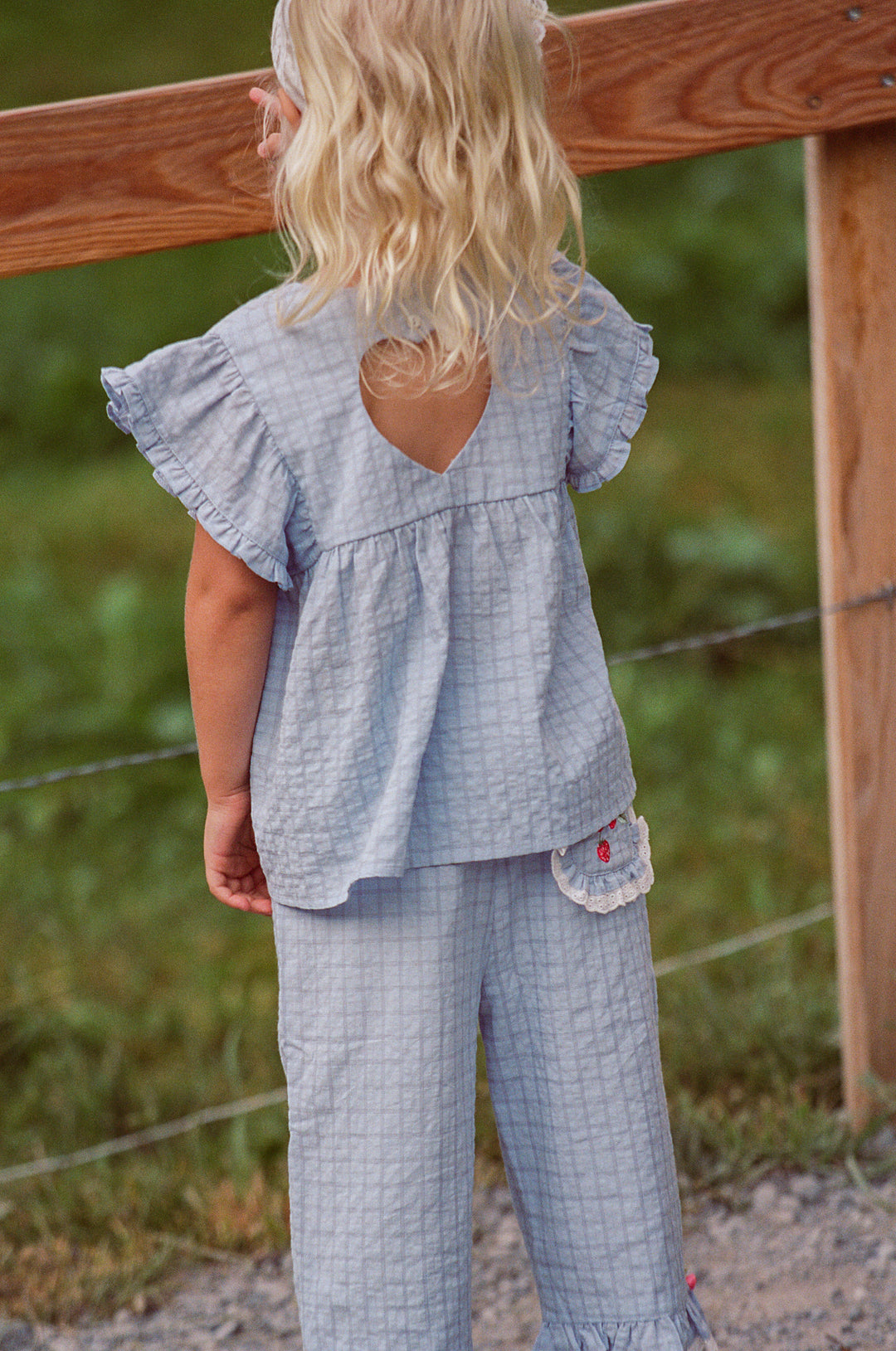 Juni Jnr Daisy Blouse Sky Gingham - kids blouse