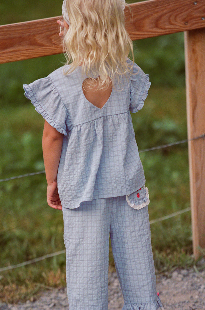 Juni Jnr Daisy Blouse Sky Gingham - kids blouse