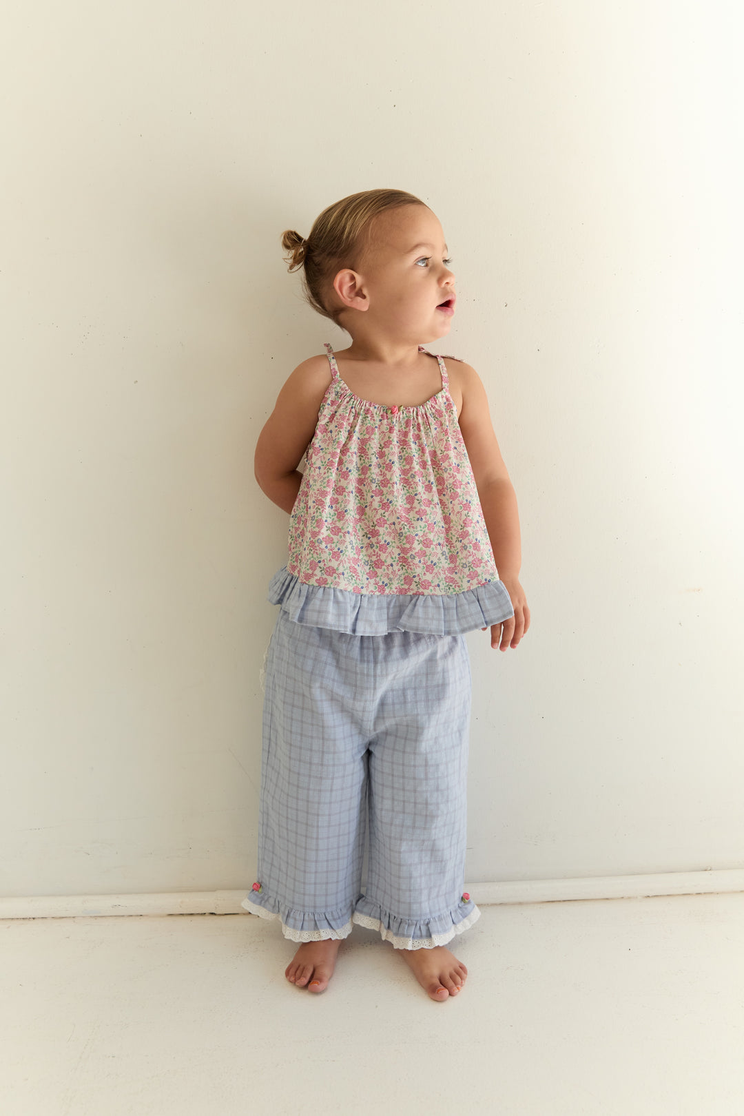 Juni Jnr Dora Pant Sky Gingham - kids pants