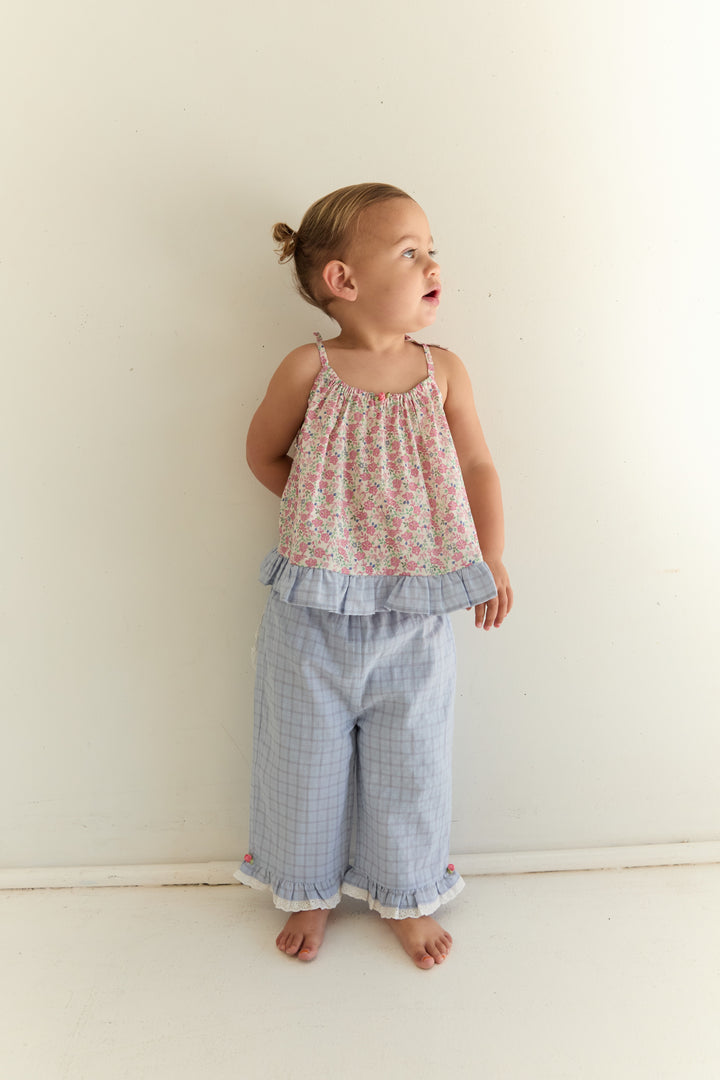 Juni Jnr Dora Pant Sky Gingham - kids pants