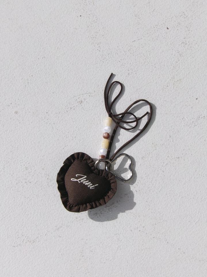 Juni Heart Bag Charm Espresso Check - bag charm