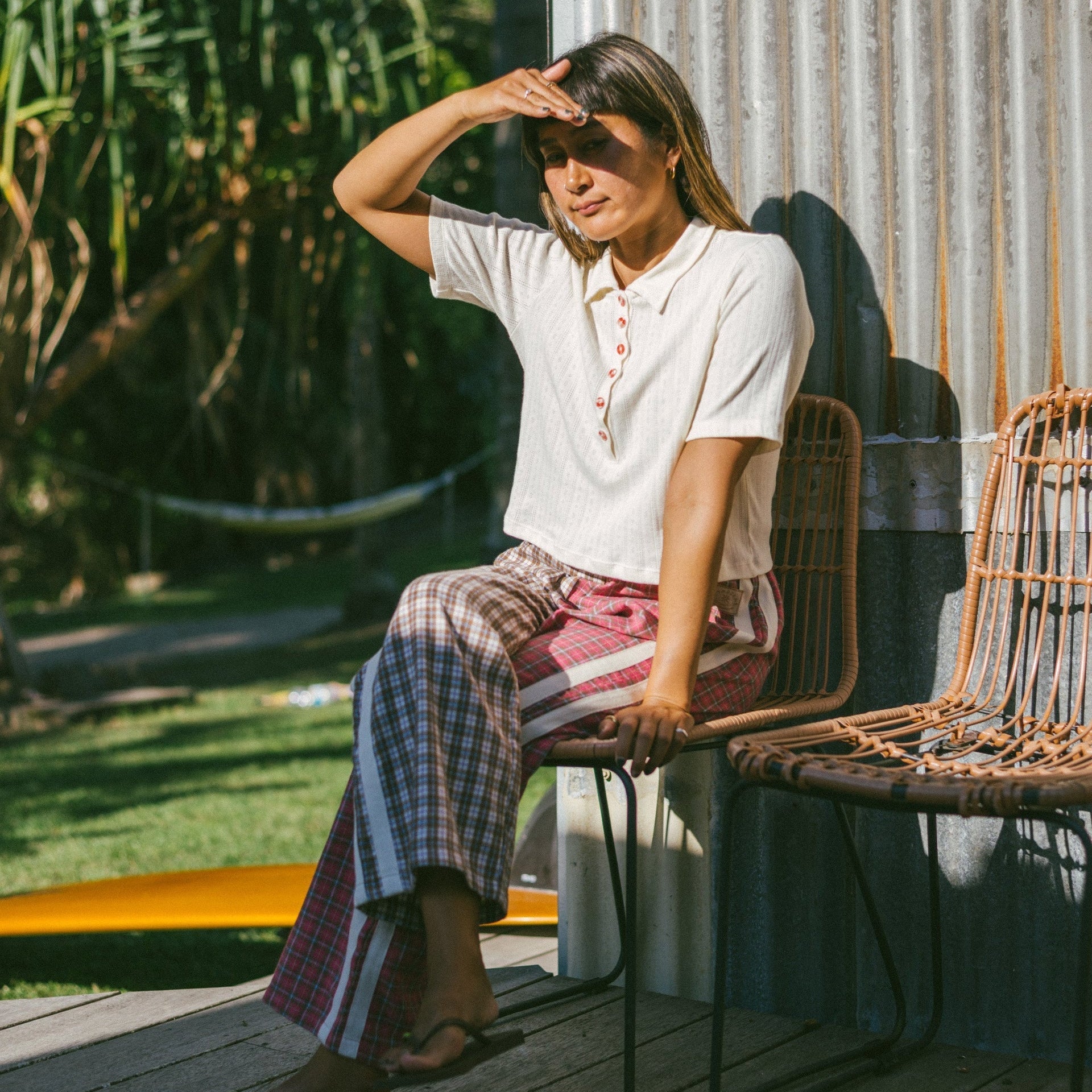 ATMOSEA FLANNEL FLARE PANT: STRAWBERRY MILK