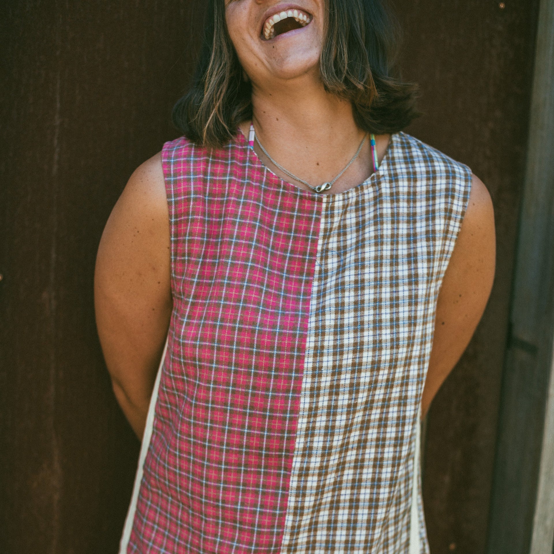 ATMOSEA FLANNEL SPORTY DRESS: STRAWBERRY MILK