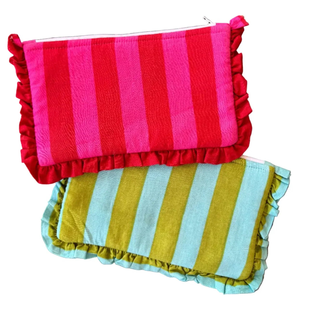 VERA OLIVE AQUA FRILL ZIP POUCH