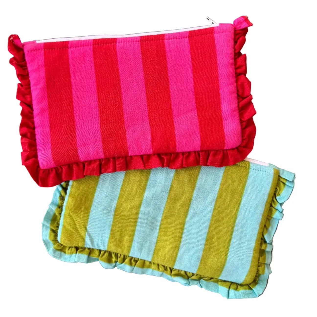 VERA OLIVE AQUA FRILL ZIP POUCH