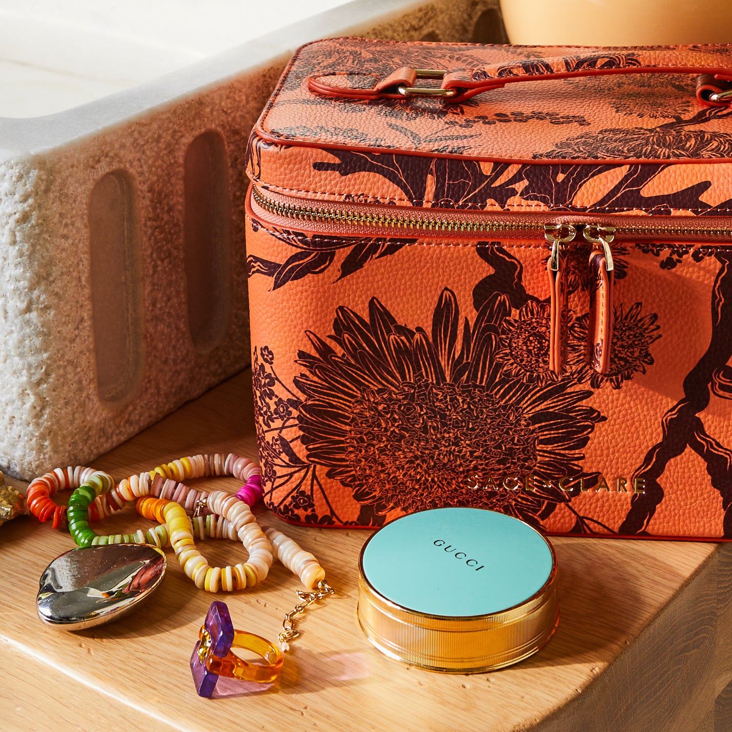 SAGE & CLARE DELPHINE LARGE VANITY CASE: VIVID CORAL