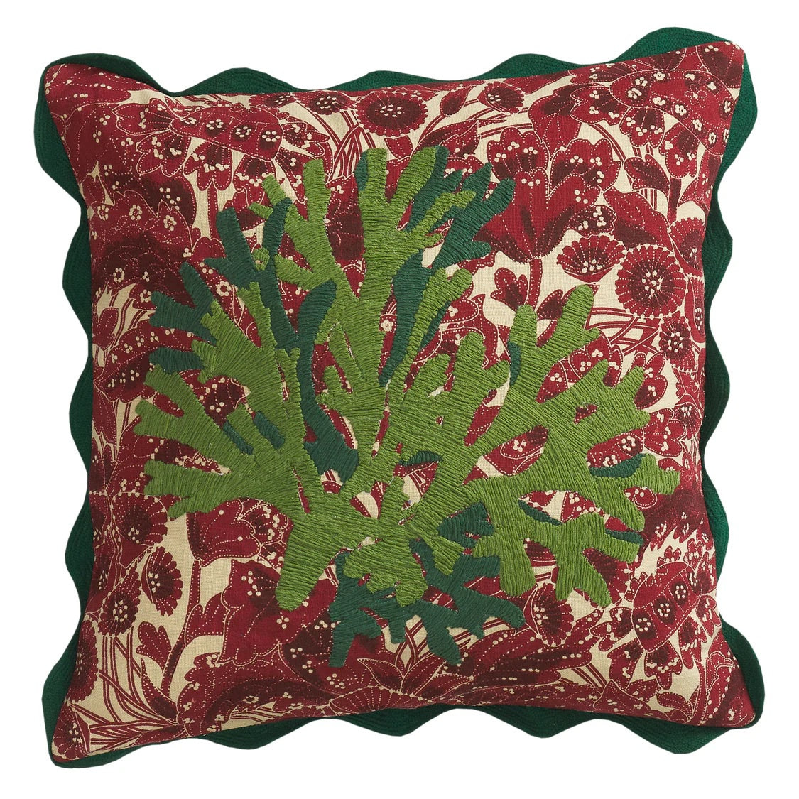 SAGE & CLARE LUCIA EMBROIDERED CUSHION: CRIMSON