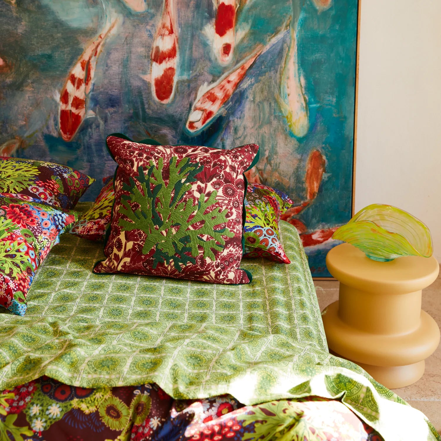 SAGE & CLARE LUCIA EMBROIDERED CUSHION: CRIMSON