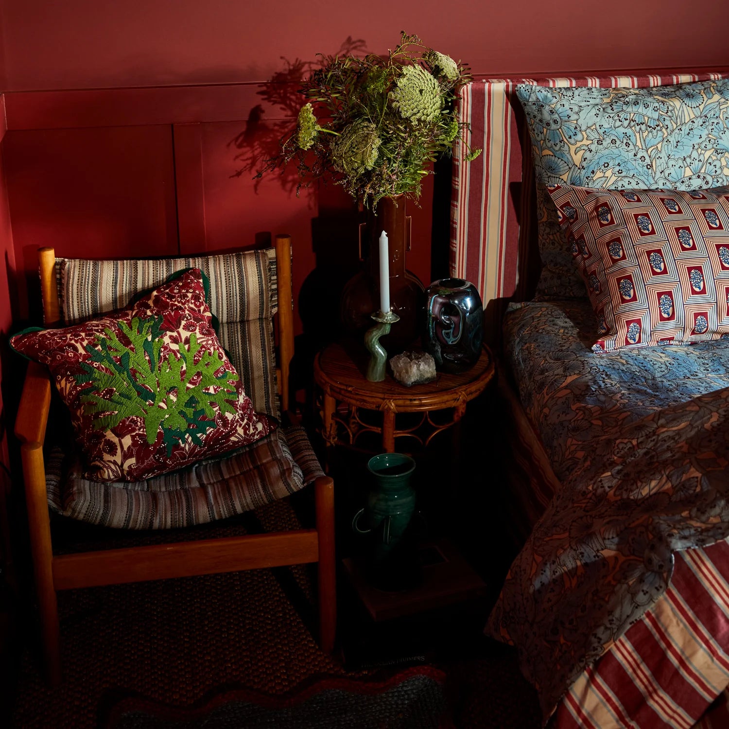 SAGE & CLARE LUCIA EMBROIDERED CUSHION: CRIMSON