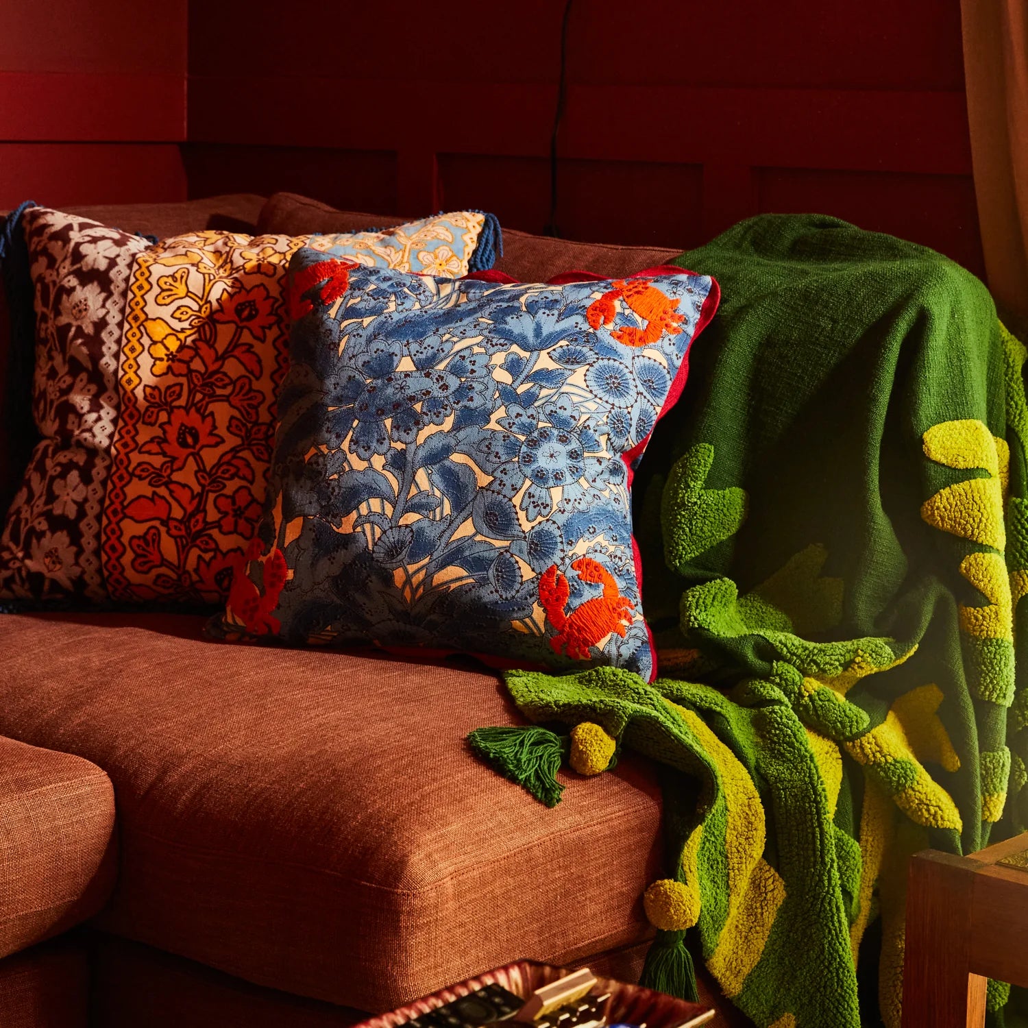 SAGE & CLARE LUCIA EMBROIDERED CUSHION: CERULEAN