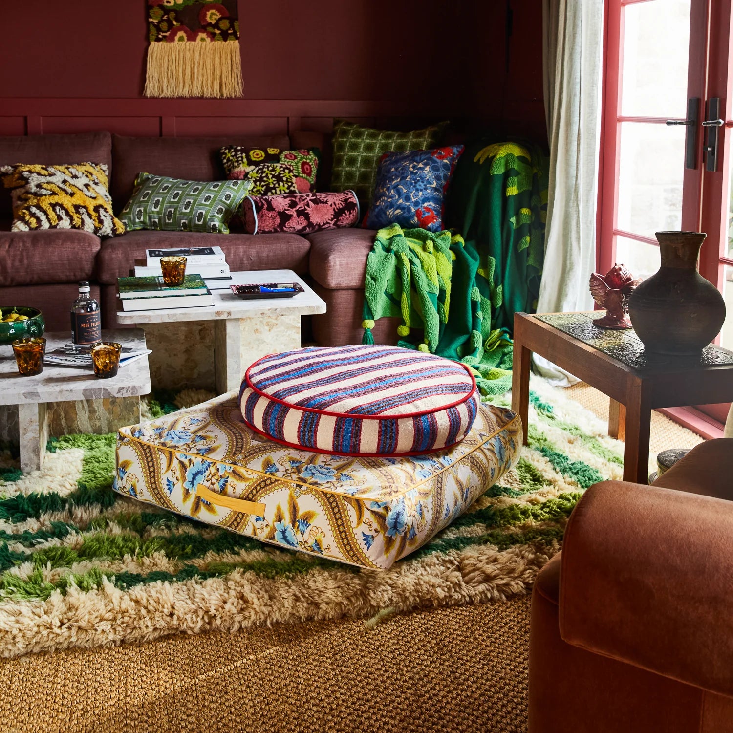 SAGE & CLARE SELENE WOVEN FLOOR CUSHION: AZURE