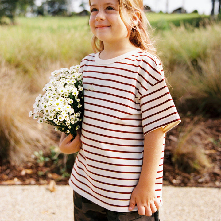 JUNI JNR ZION TEE: CHILLI STRIPE