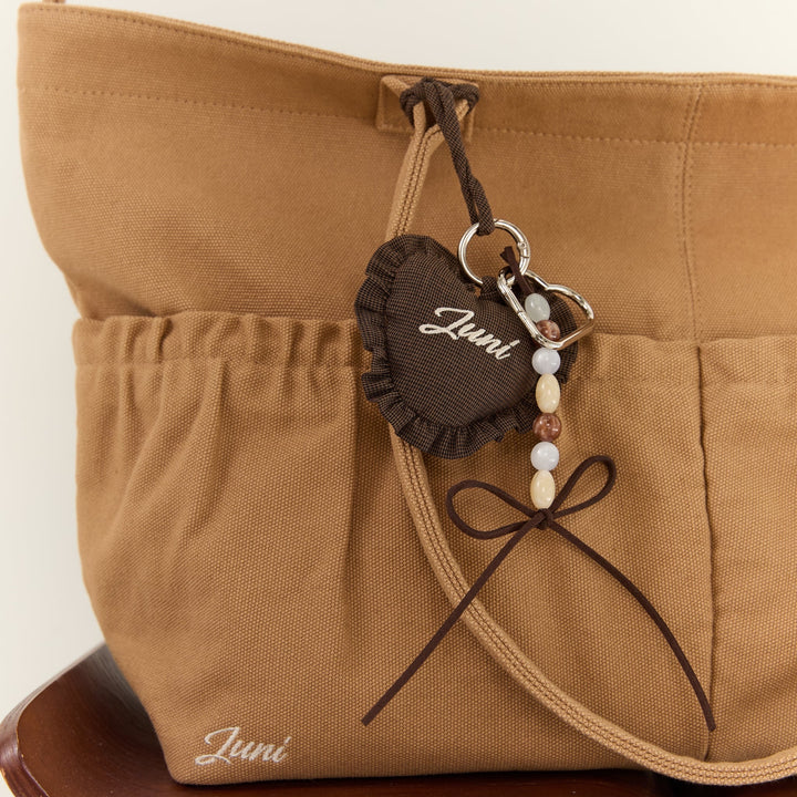 JUNI HEART BAG CHARM: ESPRESSO CHECK