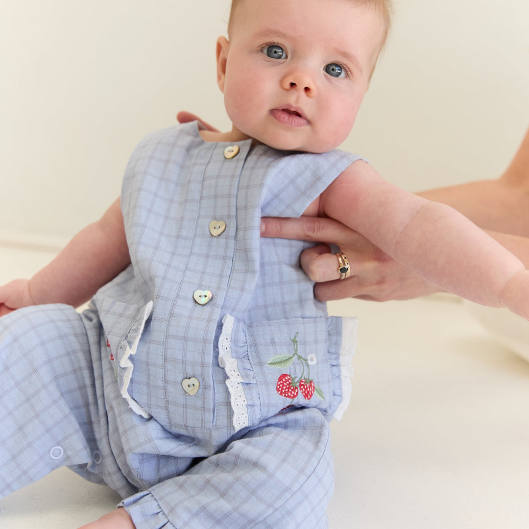 JUNI JNR CHARLOTTE ROMPER: SKY GINGHAM