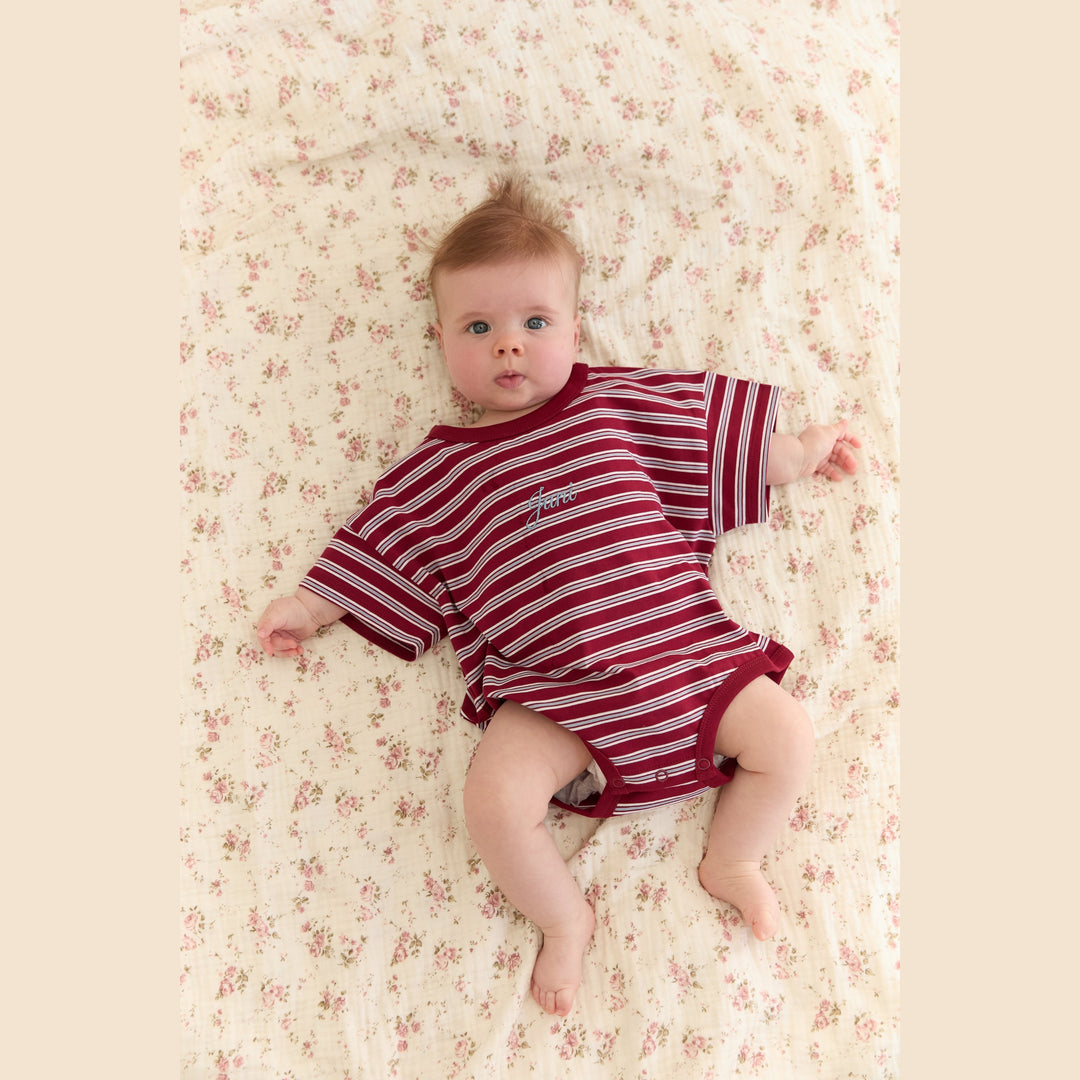 JUNI JNR RILEY T-SHIRT ROMPER: CHERRY STRIPE