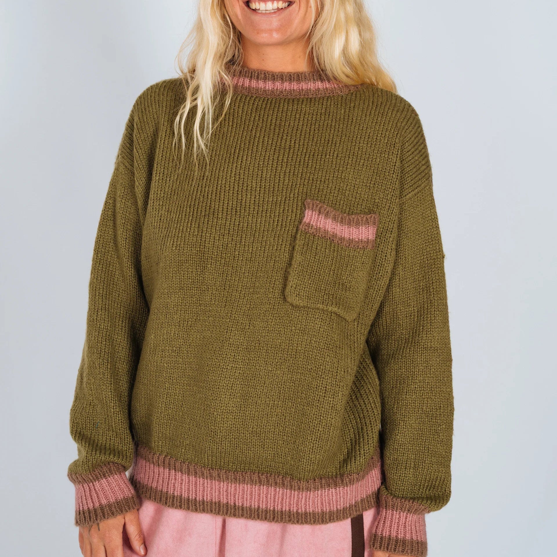 ATMOSEA KNIT JUMPER: KHAKI/ DUSTY PINK/ MOCHA
