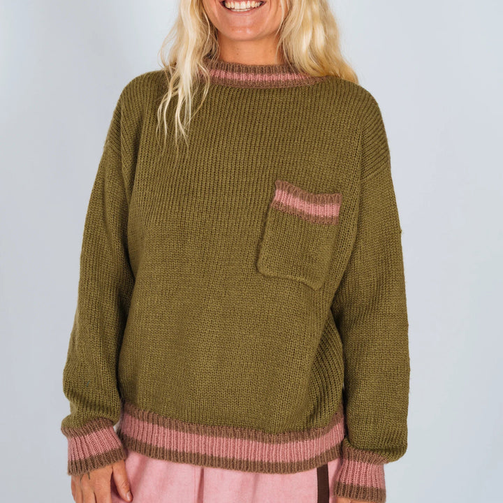 ATMOSEA KNIT JUMPER: KHAKI/ DUSTY PINK/ MOCHA