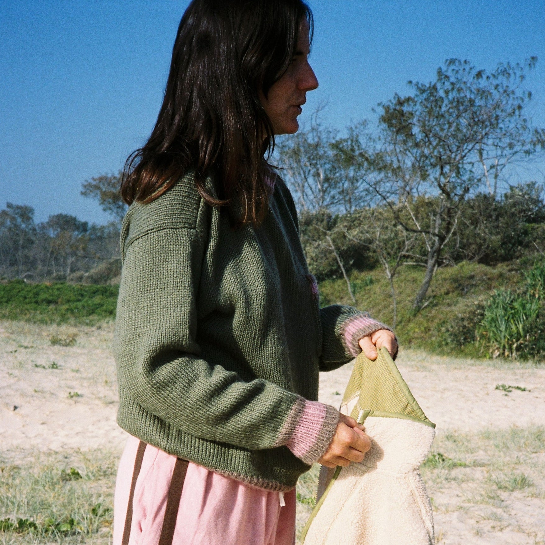 ATMOSEA KNIT JUMPER: KHAKI/ DUSTY PINK/ MOCHA
