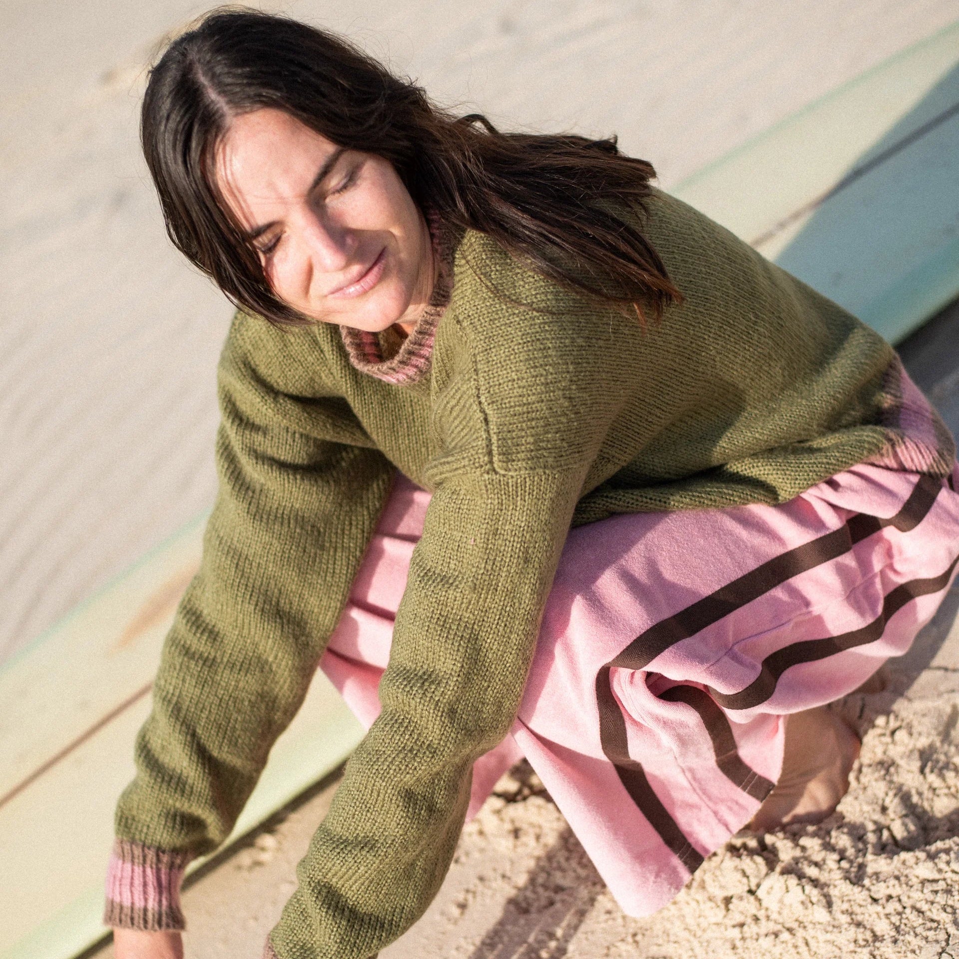 ATMOSEA KNIT JUMPER: KHAKI/ DUSTY PINK/ MOCHA