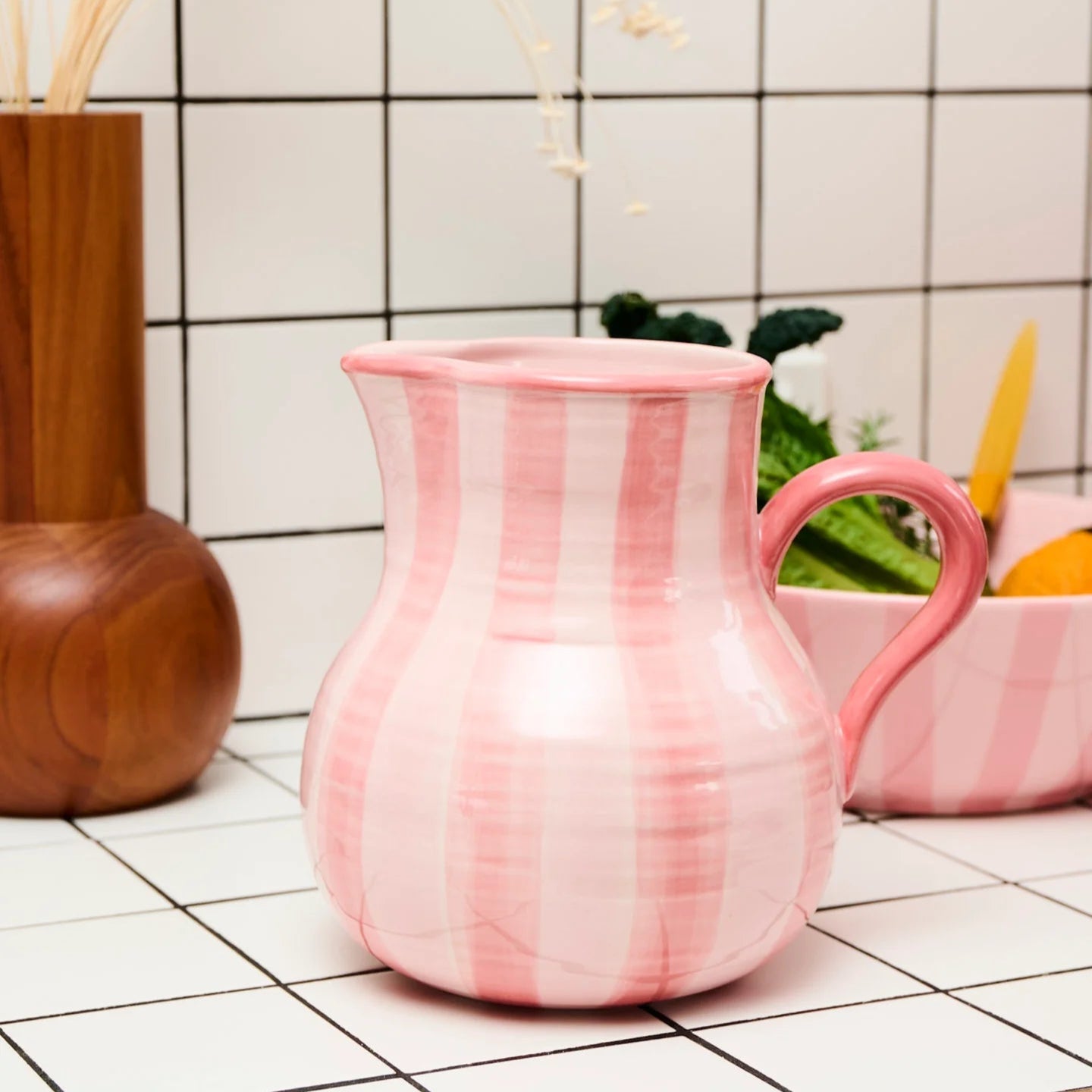 KIP & CO PINK STRIPE WATER JUG